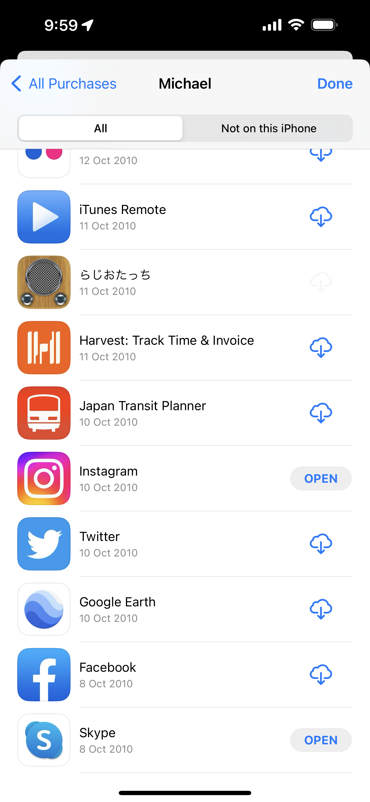 List of my first downloaded apps from the App Store